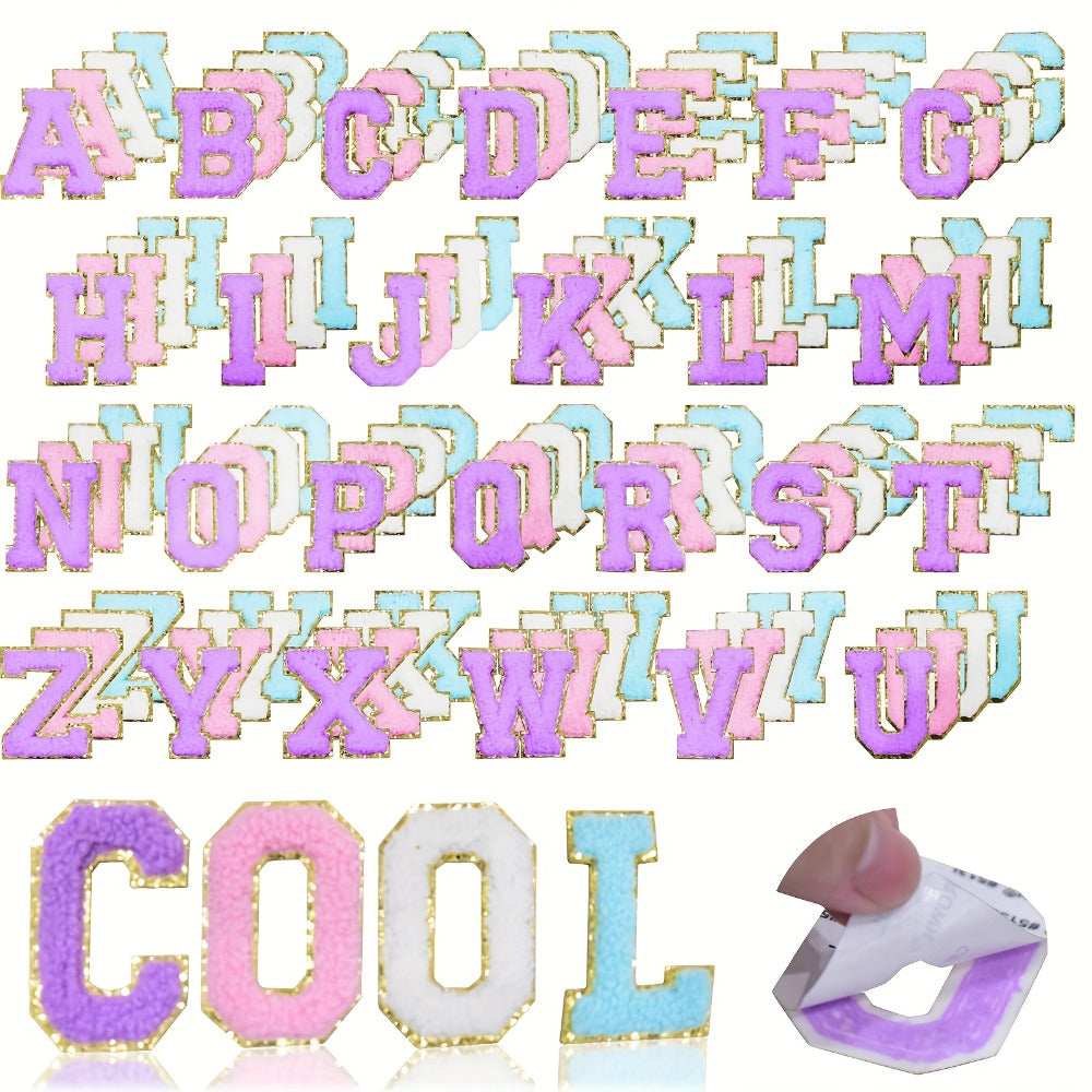 Iron-on Patches - on Letter 104pcs Non-Stick Alphabet Applique Set White Pink Purple Blue - main product view