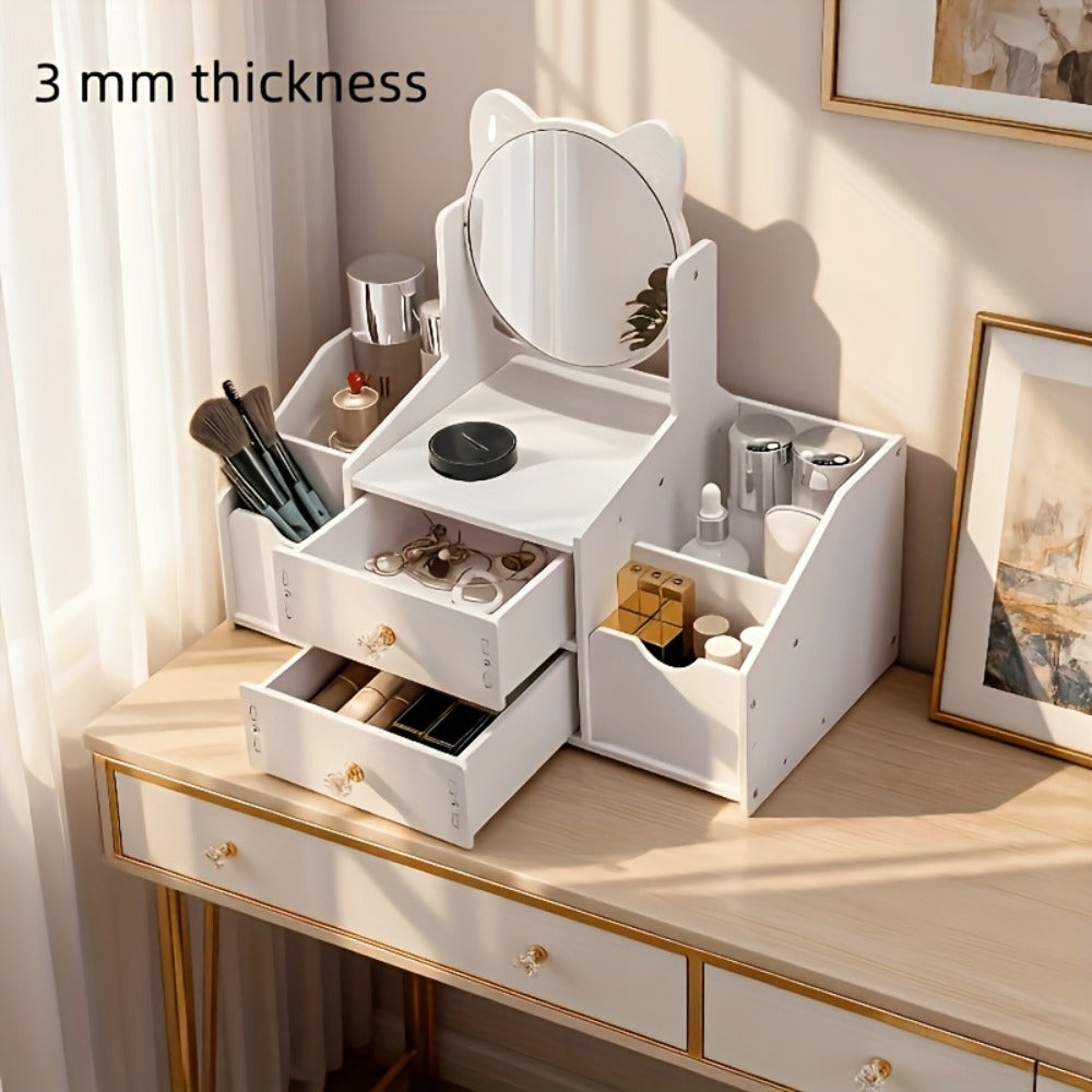 Jewelry Box - with Cat Ear Mirror Large Dressing Table Organizer for Bedroom Home - product detail view 3