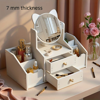 Jewelry Box - with Cat Ear Mirror Large Dressing Table Organizer for Bedroom Home - product detail view 5