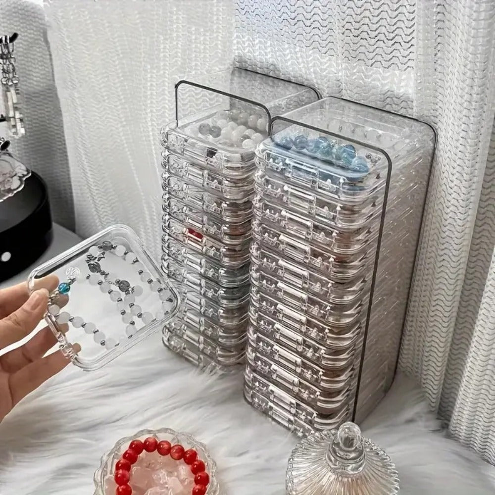 Jewelry Box - Organizer Stackable Clear 13-Piece Transparent Dust-Proof Storage - product detail view 12