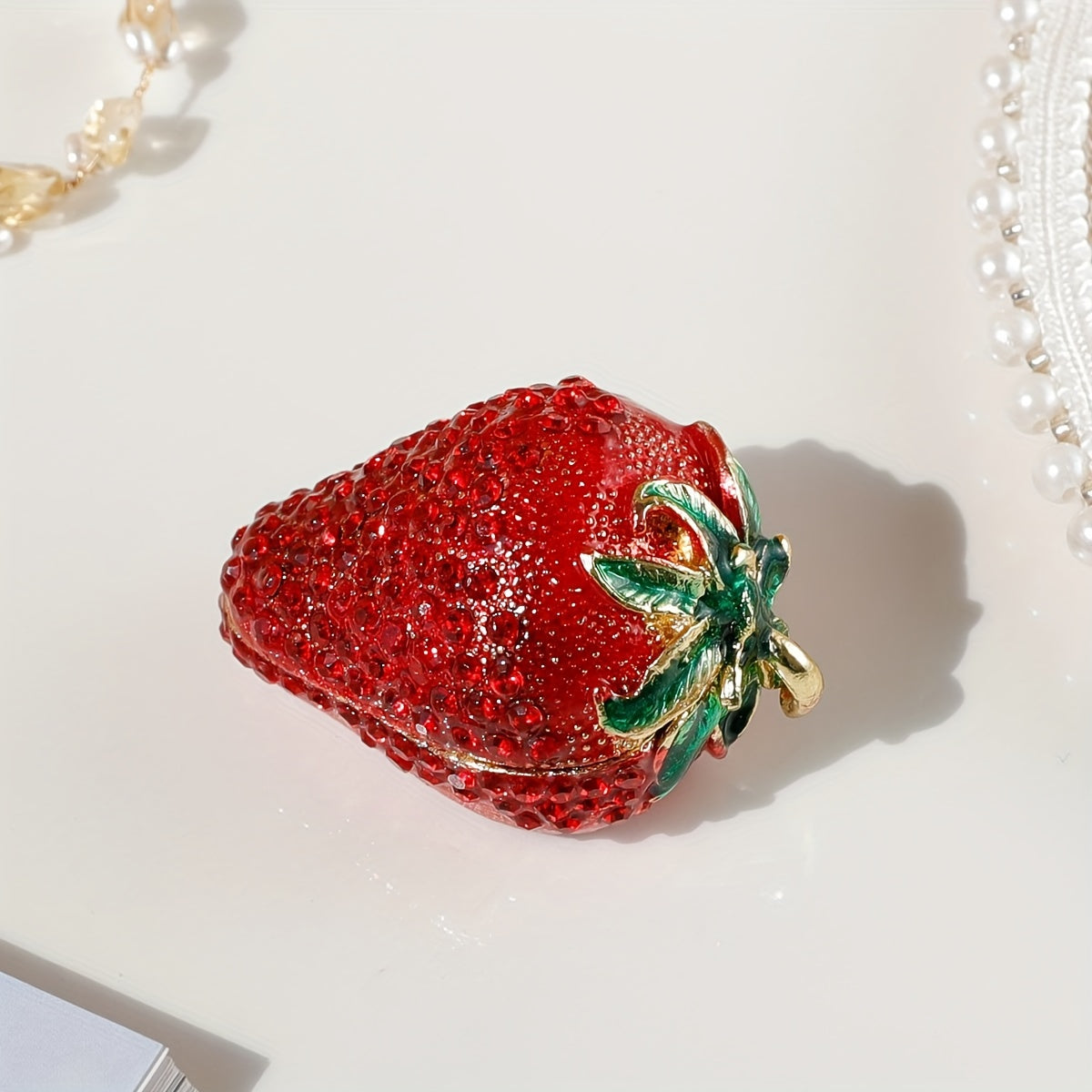 Jewelry Box - Strawberry Red Creative Trinket for Women Ring Holder Cute Novelty Gift - product detail view 7