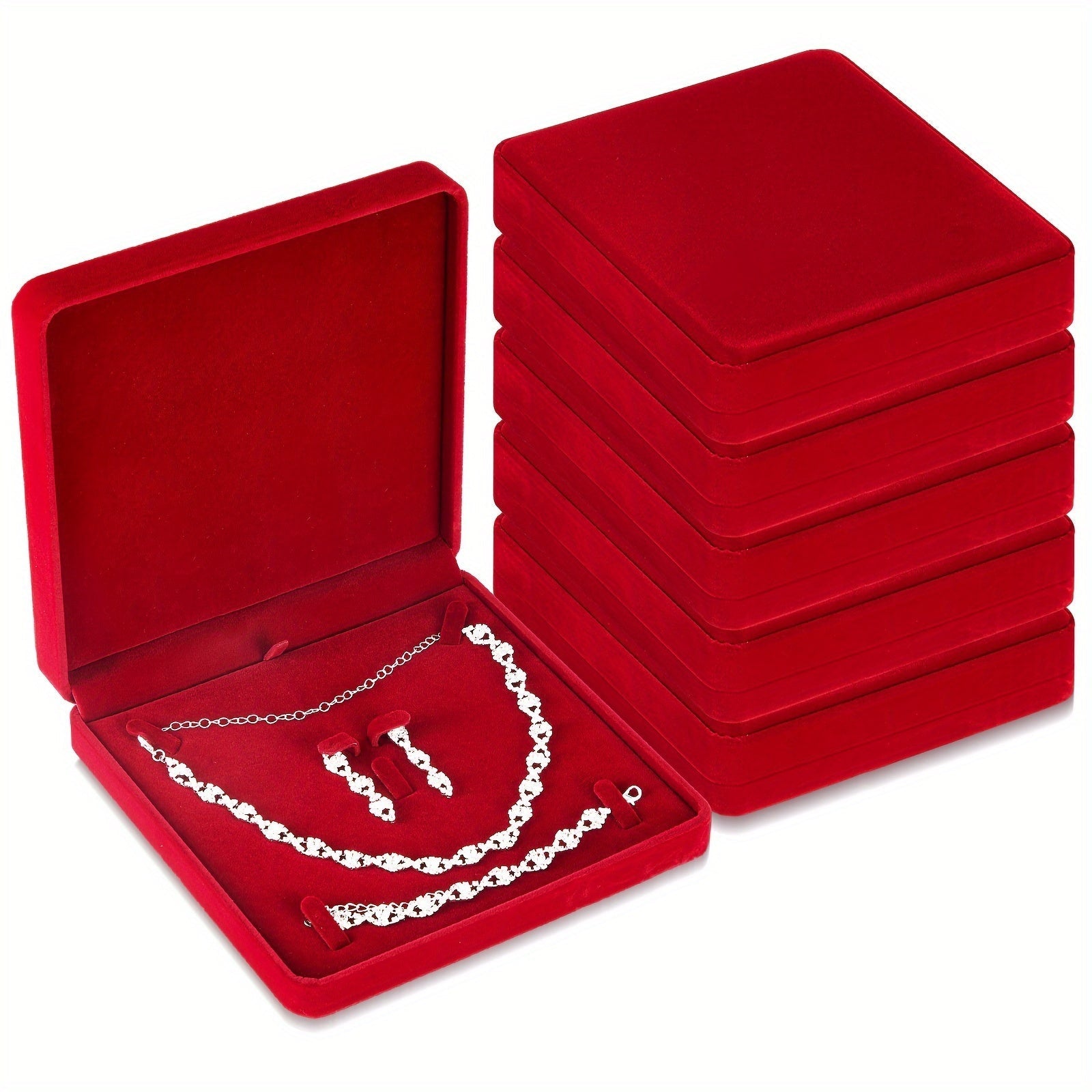Jewelry Box - Velvet with Lid 6pcs Wine Red Fabric Gift Case for Bracelets, Necklaces & - product detail view 6