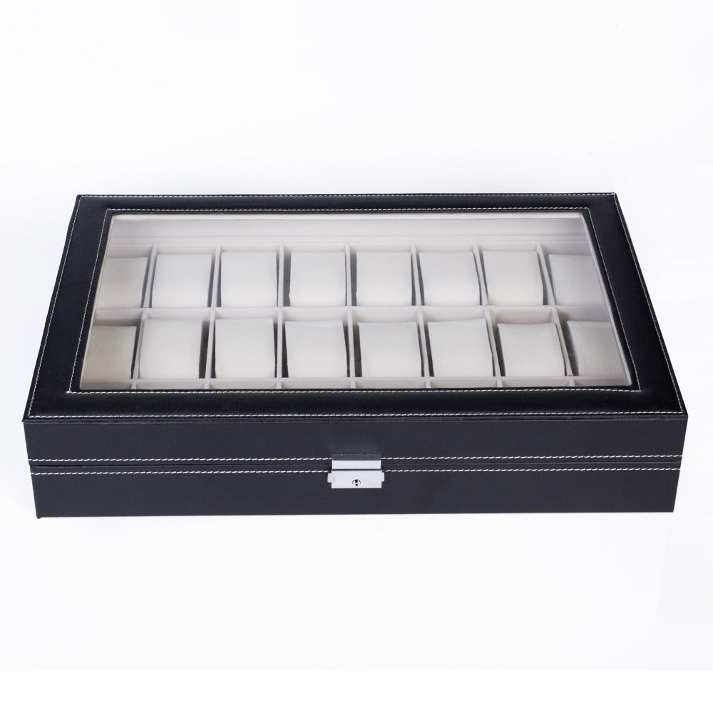 Jewelry Box - Watch 24 Slot Leather Top-Opening Display Case with 24 Compartments, Large - product detail view 4