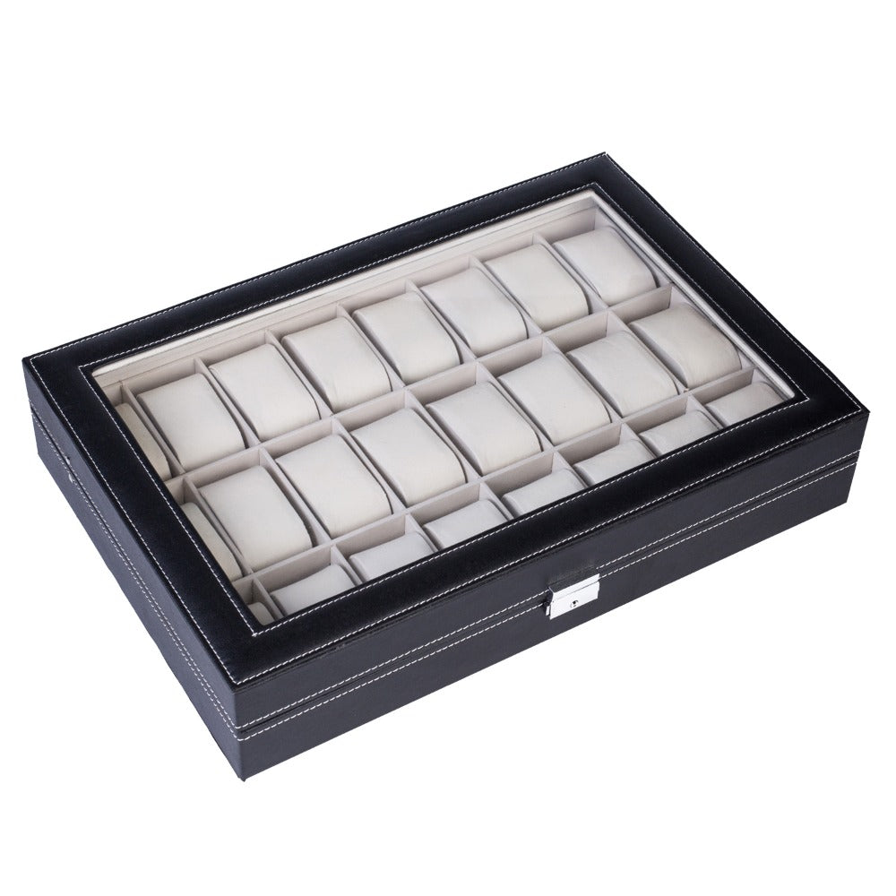 Jewelry Box - Watch 24 Slot Leather Top-Opening Display Case with 24 Compartments, Large - product detail view 5