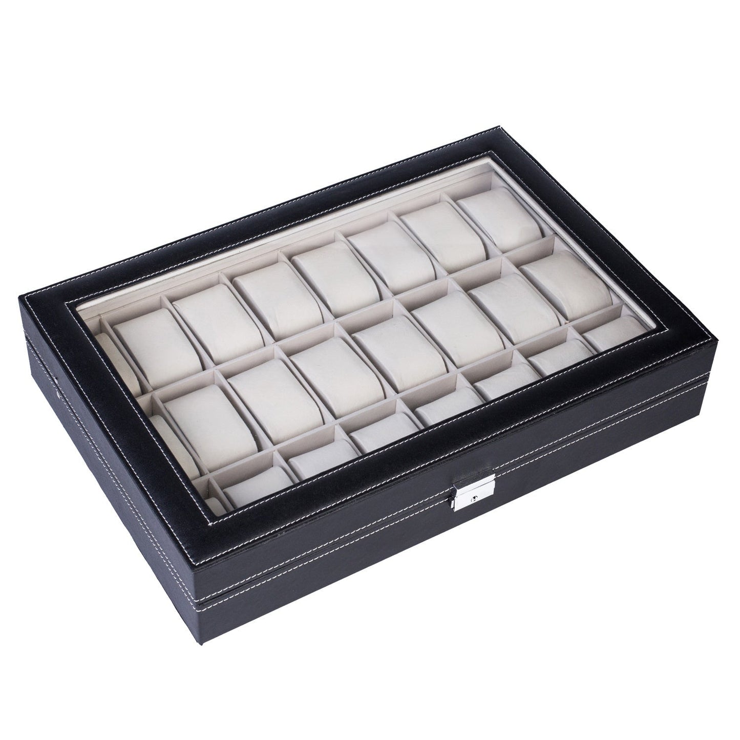 Jewelry Box - Watch 24 Slot Leather Top-Opening Display Case with 24 Compartments, Large - product detail view 11