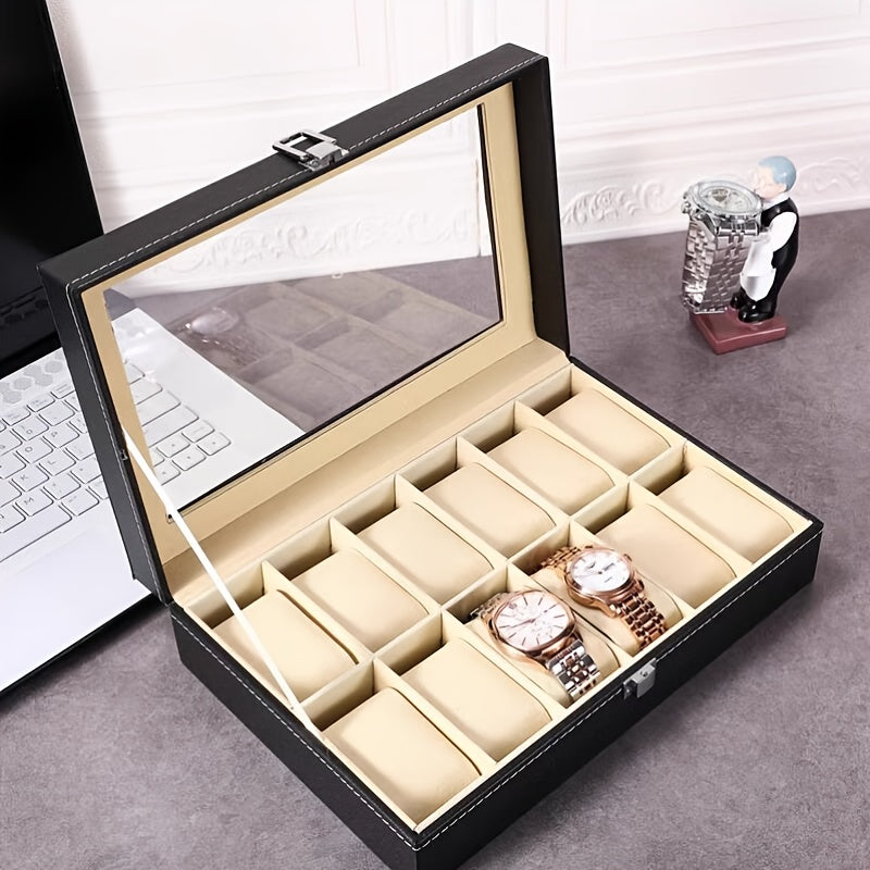Jewelry Box - Watch with Drawer Glass Lid 2-Layer Watch Organizer 10 / 12 Slot Display - product detail view 16