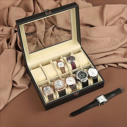 Jewelry Box - Watch with Drawer Glass Lid 2-Layer Watch Organizer 10 / 12 Slot Display - product detail view 18