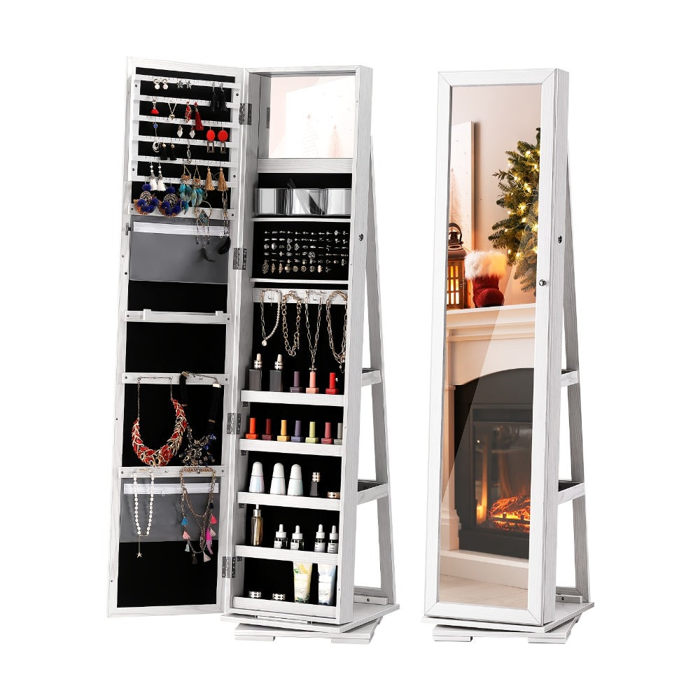 Jewelry Cabinet - 360 Rotating with Full Length Mirror Large Standing Armoire, Velvet - product detail view 3
