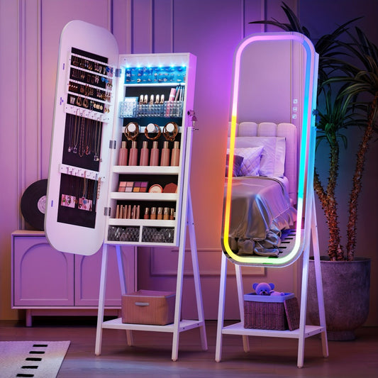 Jewelry Cabinet, LED with Mirror Lockable Arched Floor Standing or Wall Hanging Jewelry shown in the main product view
