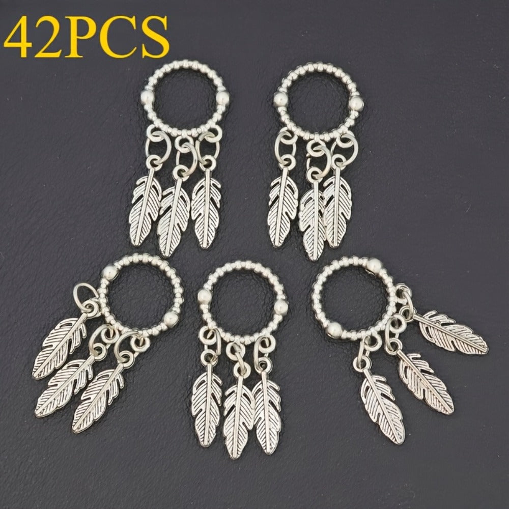Jewelry Charms - Feather Pendant Bulk 14/42pcs Zinc Alloy Circular Bead Frame Antique - product detail view 3