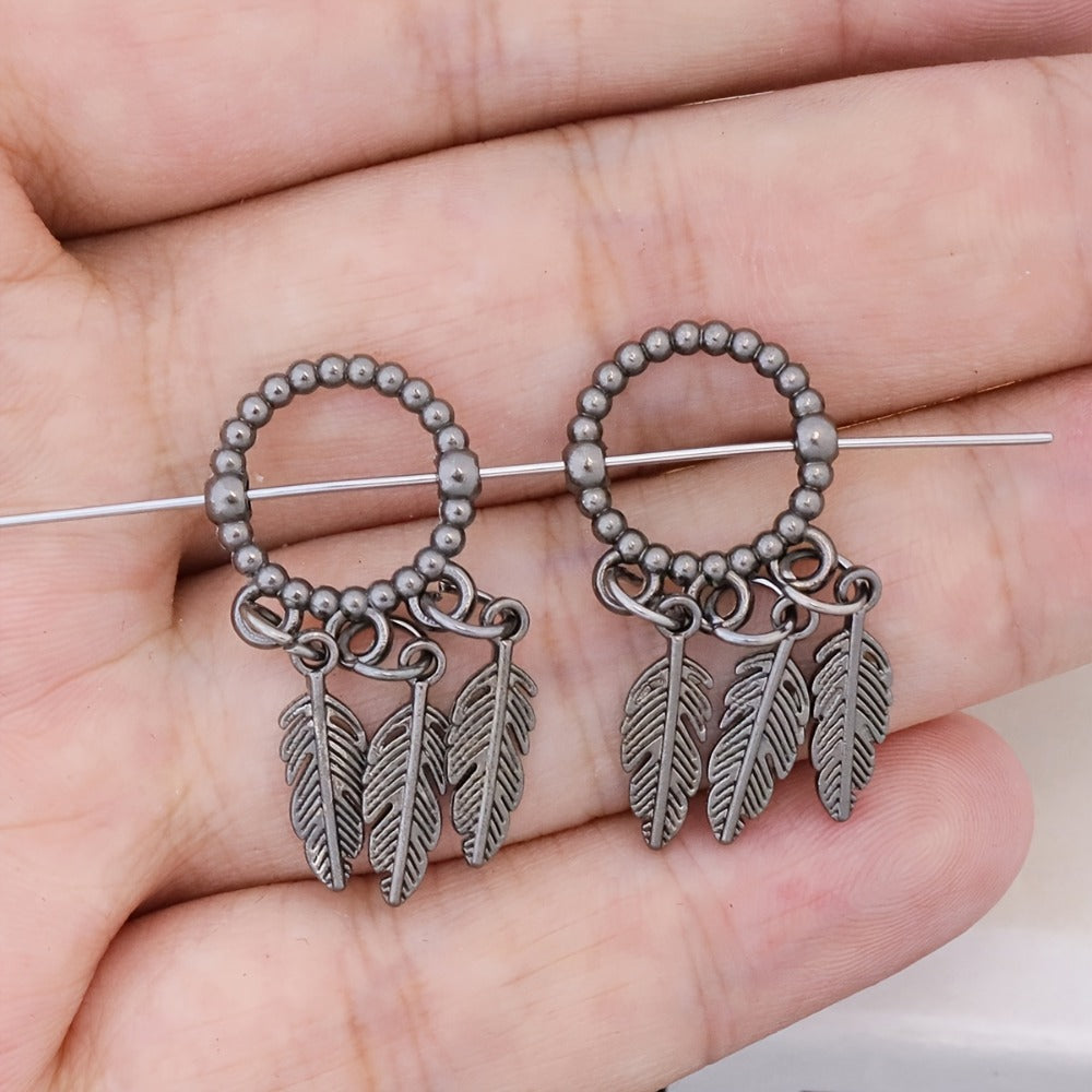 Jewelry Charms - Feather Pendant Bulk 14/42pcs Zinc Alloy Circular Bead Frame Antique - product detail view 5