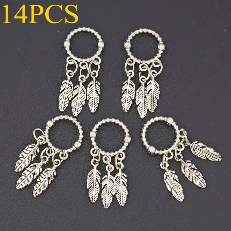 Jewelry Charms - Feather Pendant Bulk 14/42pcs Zinc Alloy Circular Bead Frame Antique - product detail view 14