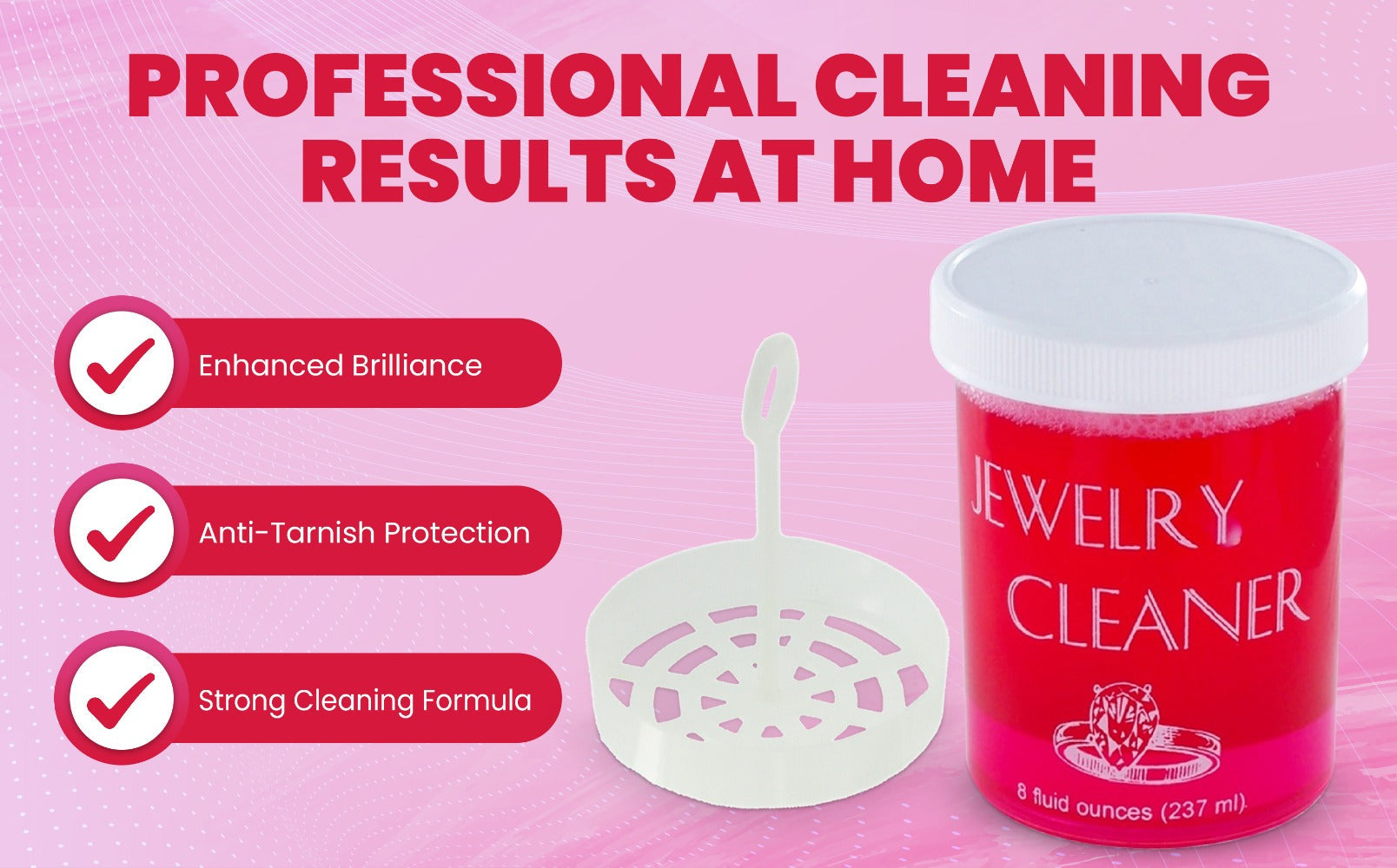 Jewelry Cleaner - Solution 8 fl oz Gold, Silver & Platinum Dip with Cleaning Brush, Strainer - product detail view 13