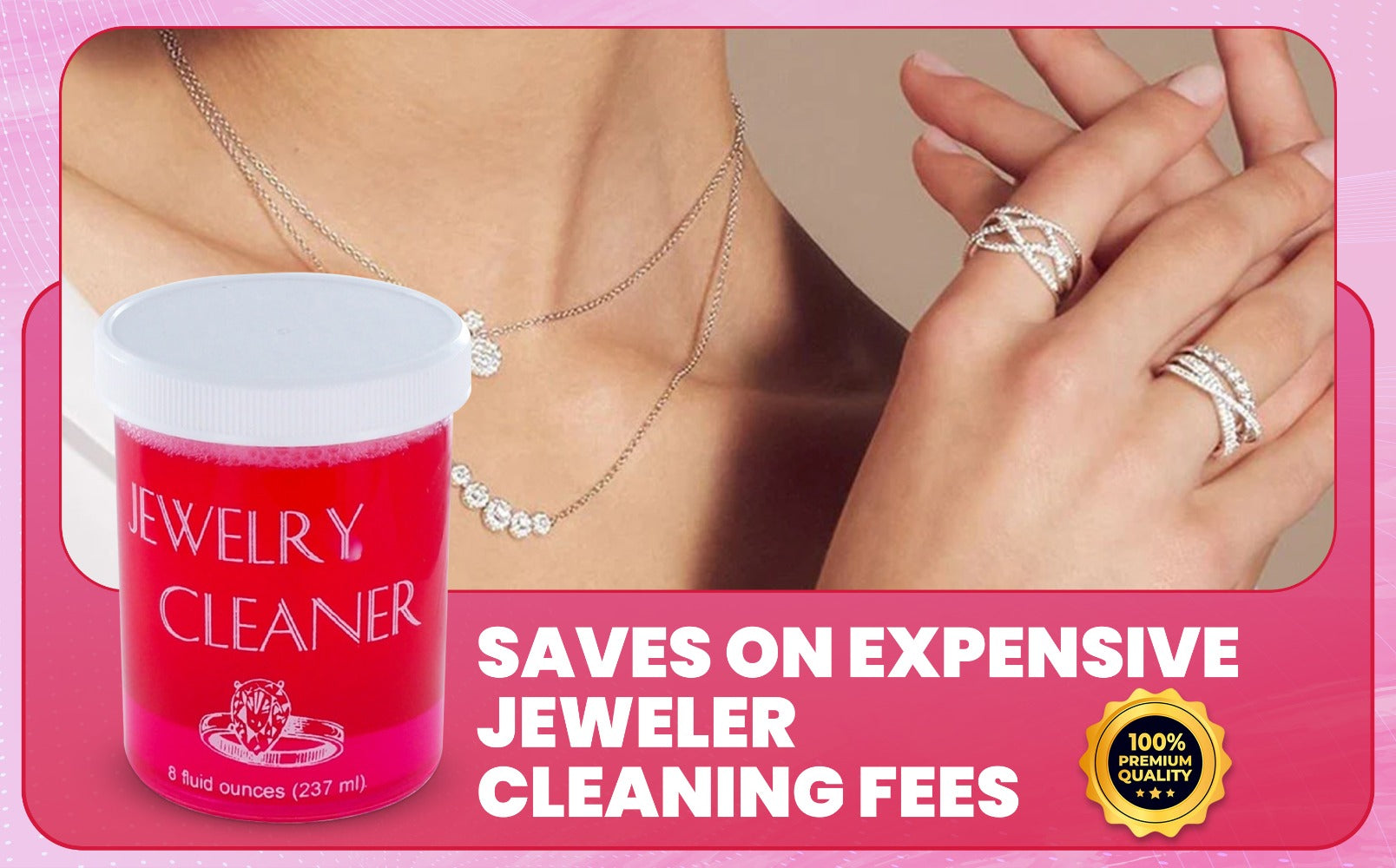 Jewelry Cleaner - Solution 8 fl oz Gold, Silver & Platinum Dip with Cleaning Brush, Strainer - product detail view 14