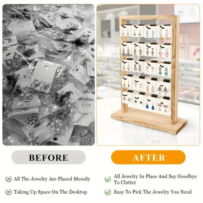 Jewelry Display Stand - 4 Tier Organizer 24 Hooks Wooden Desktop Earring Necklace Bracelet Watch - product detail view 5