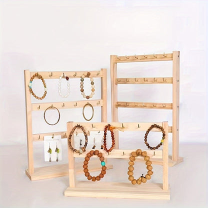 Jewelry Display Stand - 4 Tier Organizer 24 Hooks Wooden Desktop Earring Necklace Bracelet Watch - product detail view 7