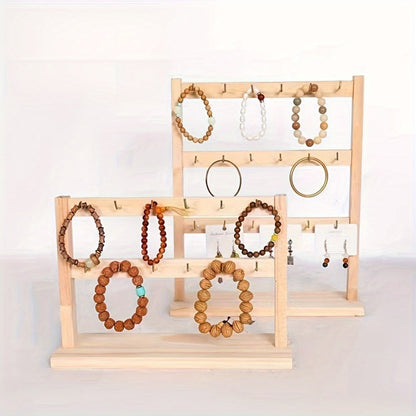 Jewelry Display Stand - 4 Tier Organizer 24 Hooks Wooden Desktop Earring Necklace Bracelet Watch - product detail view 8