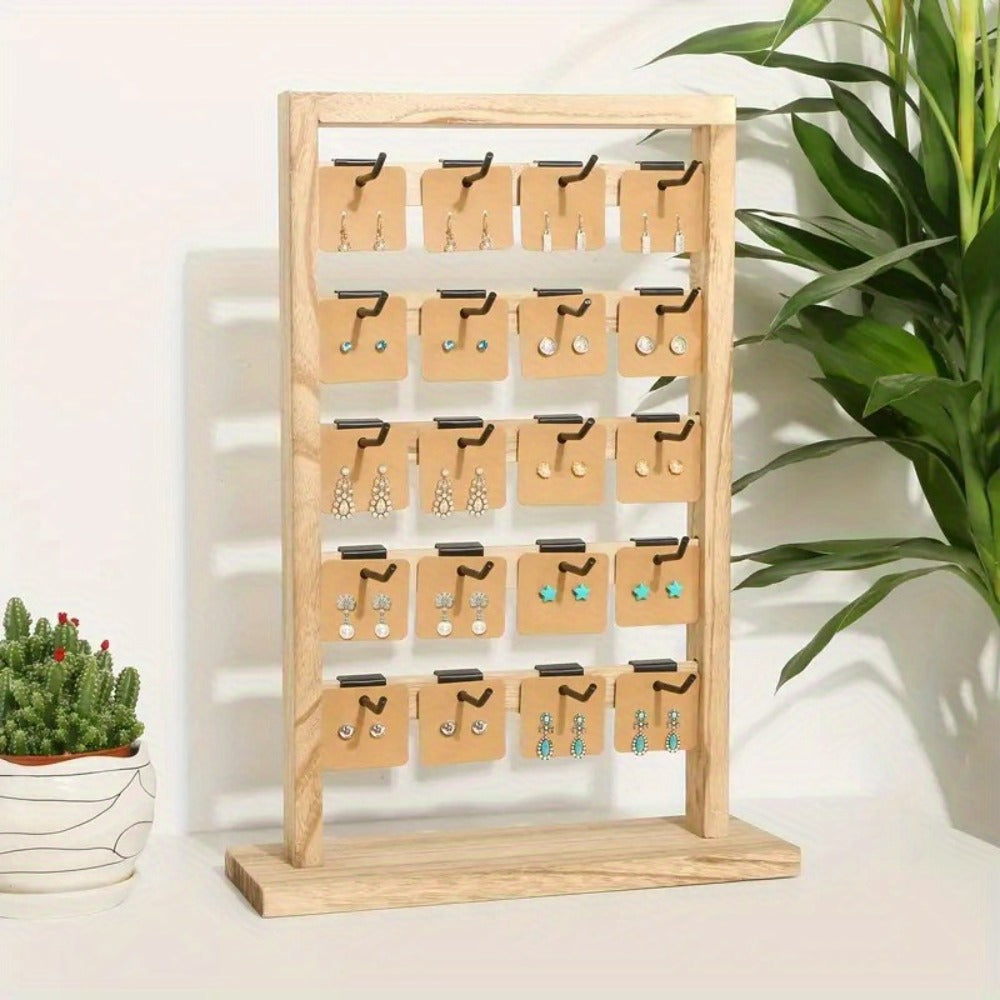 Jewelry Display Stand - 4 Tier Organizer 24 Hooks Wooden Desktop Earring Necklace Bracelet Watch - product detail view 9