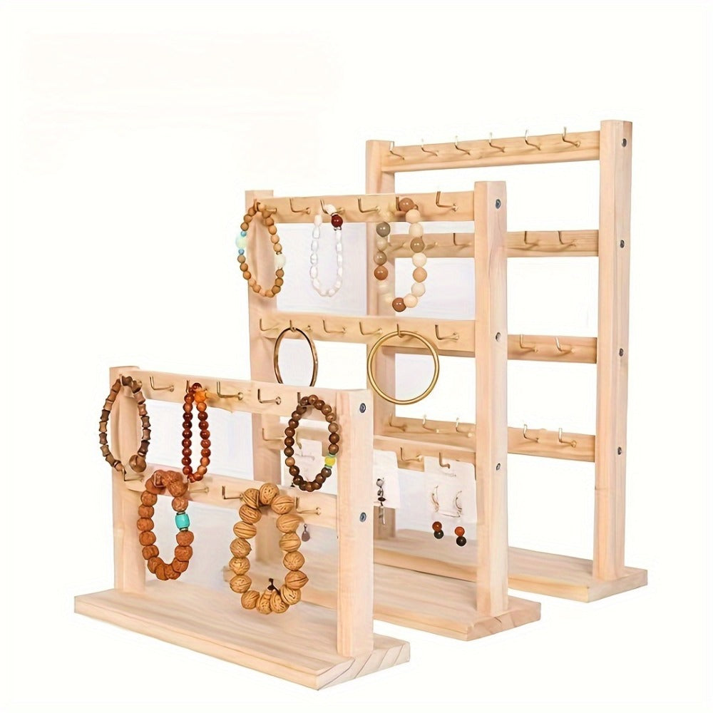 Jewelry Display Stand - 4 Tier Organizer 24 Hooks Wooden Desktop Earring Necklace Bracelet Watch - product detail view 13