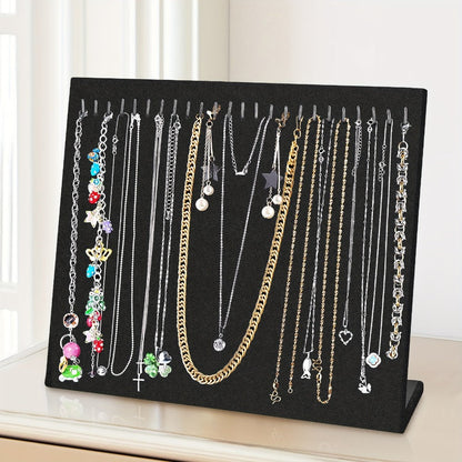 Jewelry Display Stand - Necklace 24 Hook Velvet Organizer Rack L-Shaped Countertop Holder for - main product view