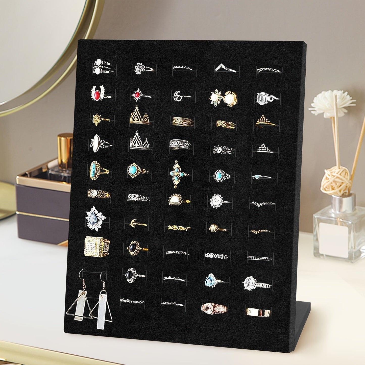 Jewelry Display Stand - Ring 50 Slot Tray with Slope Design Earring Organizer Tray for Retail - product detail view 8
