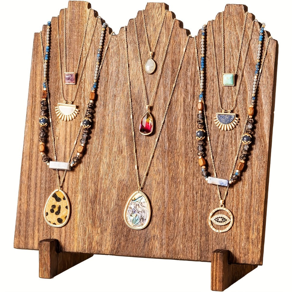 Jewelry Display Stand - Wooden Necklace Organizer Vertical Holder Rustic Wood Showcase for Craft - product detail view 3