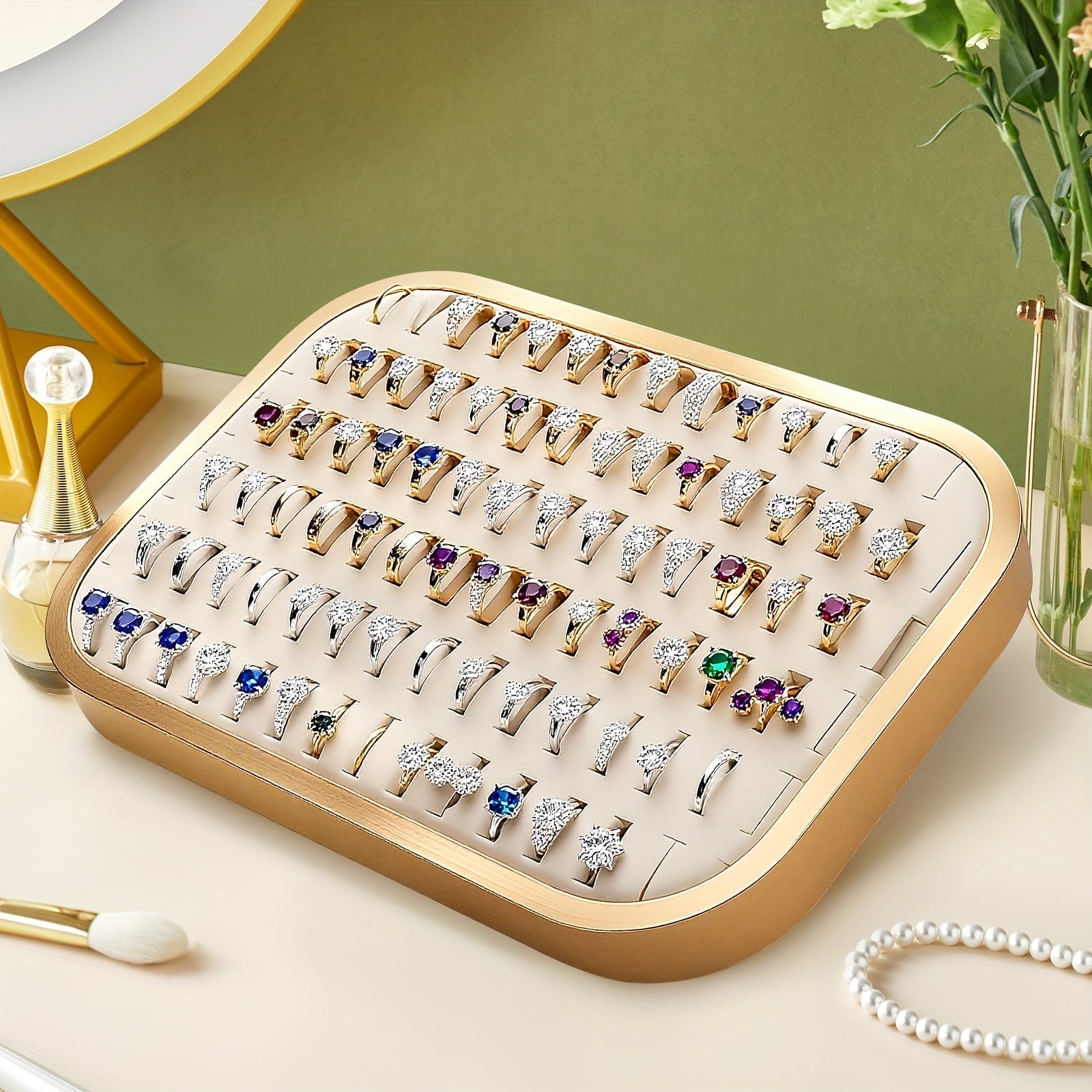 Jewelry Display - Tray with Metal Frame Large Capacity Multi-Compartment Ring Holder - product detail view 7