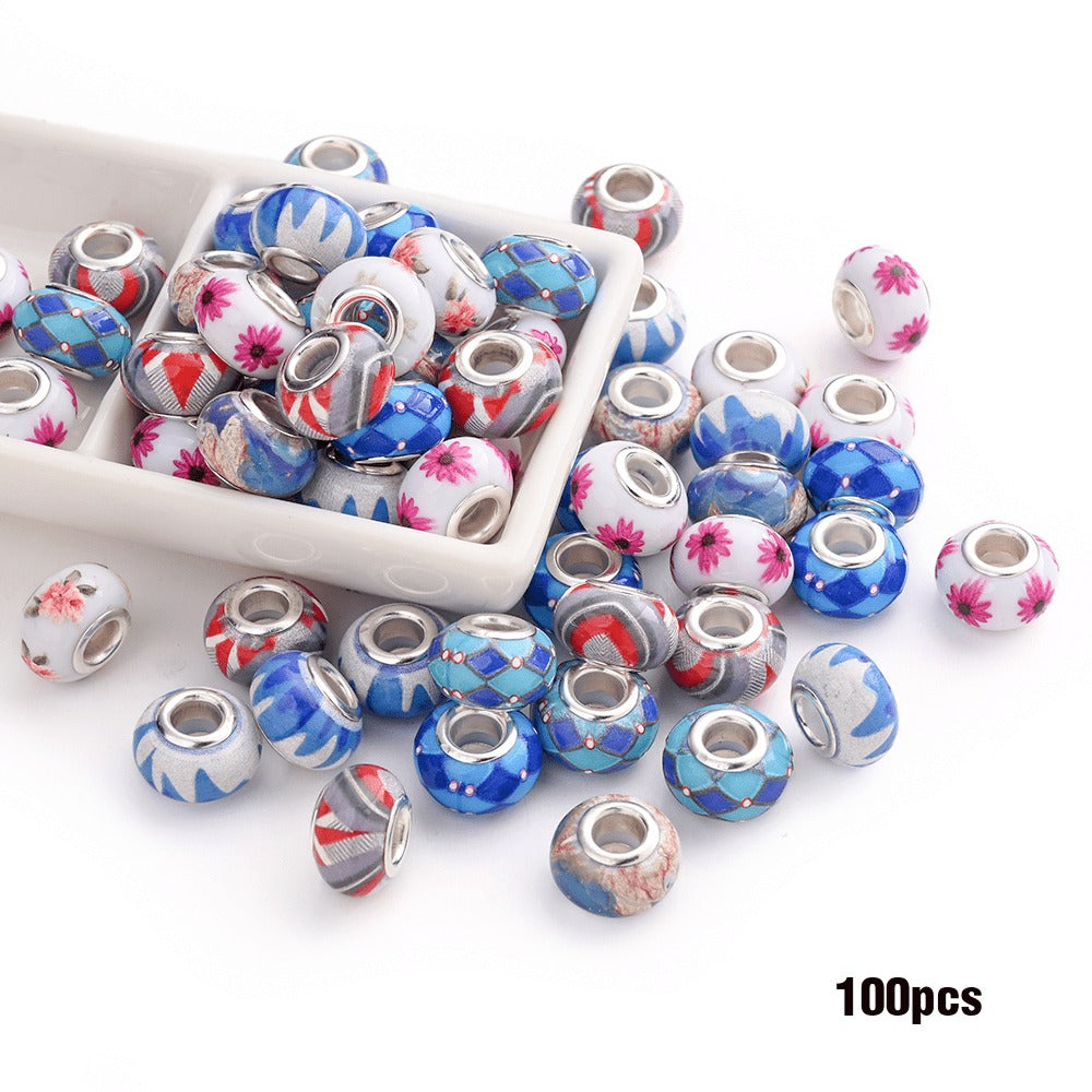 Jewelry Making Beads - Acrylic Flower 100pcs 14mm Colorful Printed Flat Round Large Hole for - product detail view 15