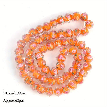 Jewelry Making Beads - Lampwork Glass 60pcs 10mm Handmade Golden Sand Inner Flower Faceted - product detail view 7