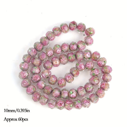 Jewelry Making Beads - Lampwork Glass 60pcs 10mm Handmade Golden Sand Inner Flower Faceted - product detail view 13
