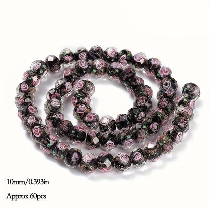Jewelry Making Beads - Lampwork Glass 60pcs 10mm Handmade Golden Sand Inner Flower Faceted - product detail view 16