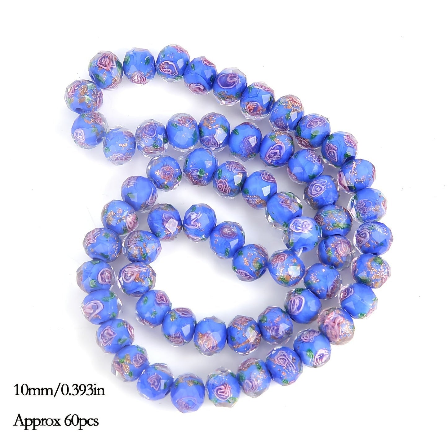 Jewelry Making Beads - Lampwork Glass 60pcs 10mm Handmade Golden Sand Inner Flower Faceted - product detail view 21