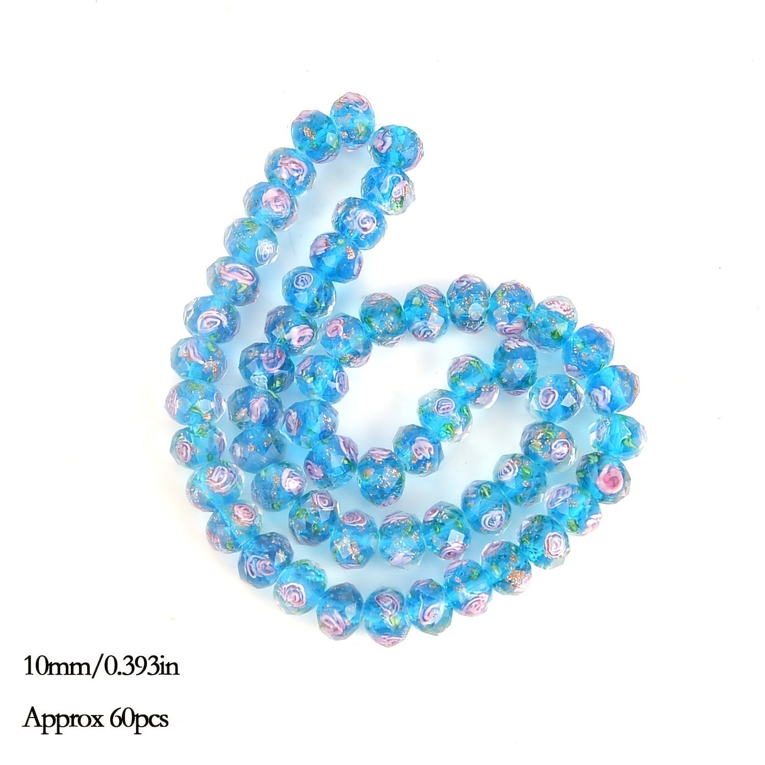 Jewelry Making Beads - Lampwork Glass 60pcs 10mm Handmade Golden Sand Inner Flower Faceted - product detail view 23