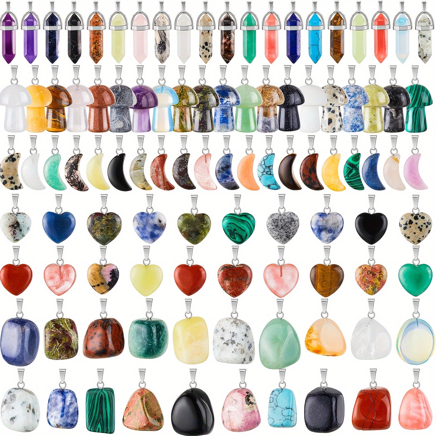 Jewelry Making Beads - Natural Stone Charms Bulk Set 50pcs Irregular Stone Pendants, Moon & - product detail view 7