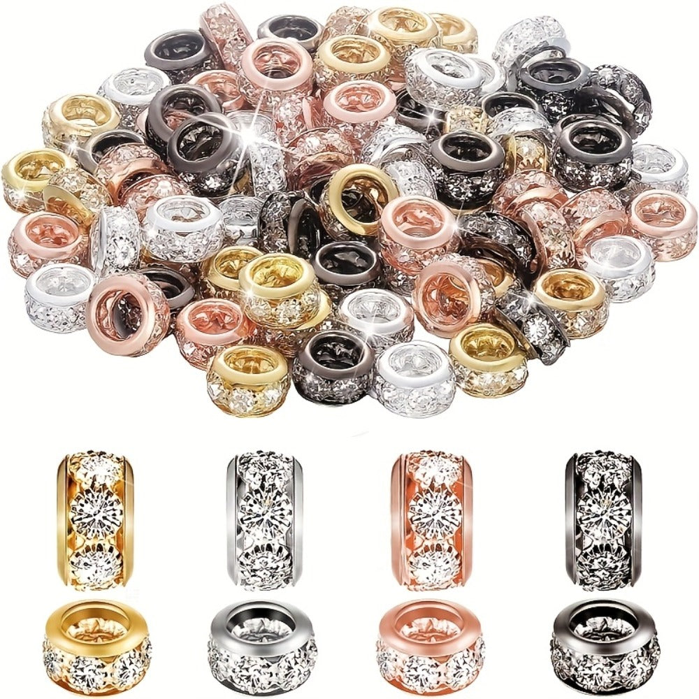 Jewelry Making Beads - Rhinestone Spacer Large Hole 40pcs 10mm Gold & Silver Rondelle Crystal for - main product view