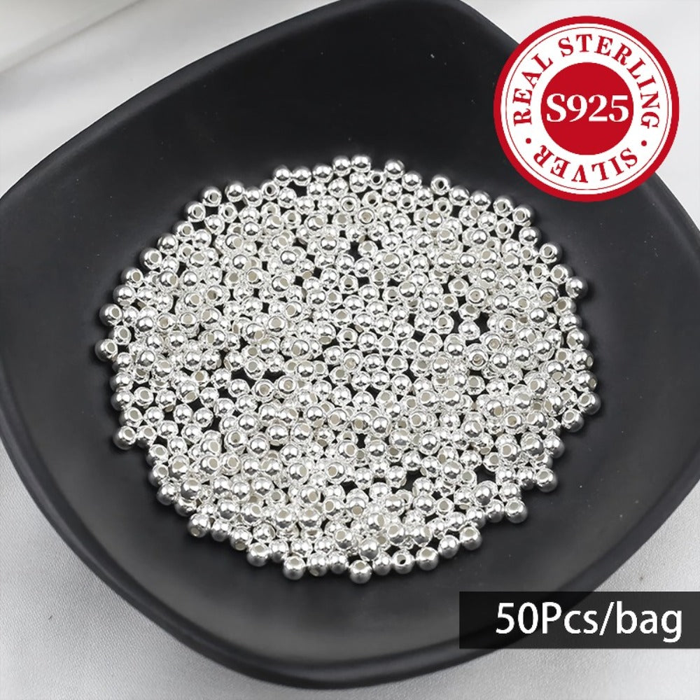 Jewelry Making Beads - S925 Sterling Silver Round 50pcs Loose Polished Spacer 2mm 2.5mm 3mm 4mm - product detail view 6