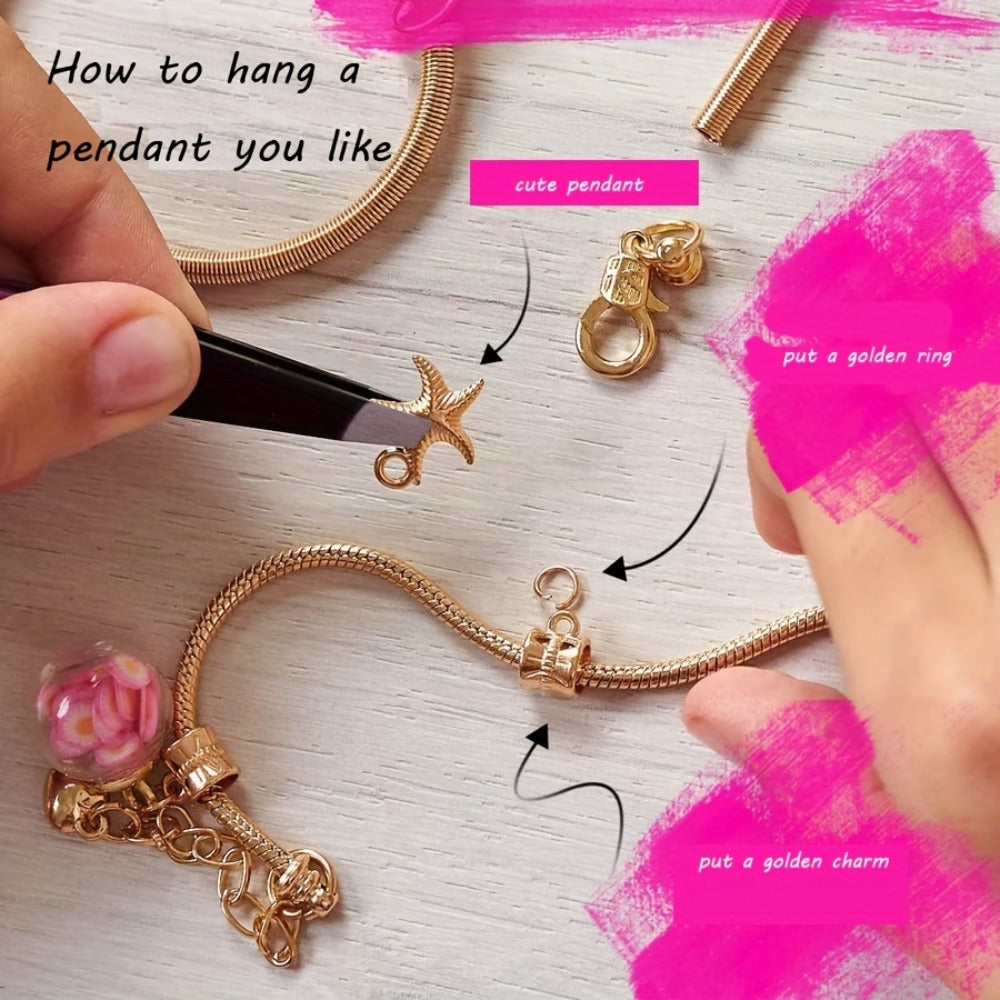 Jewelry Making Kit - Charm Bracelet 305pcs DIY Supplies with Golden & Silver Beads, Colorful - product detail view 4