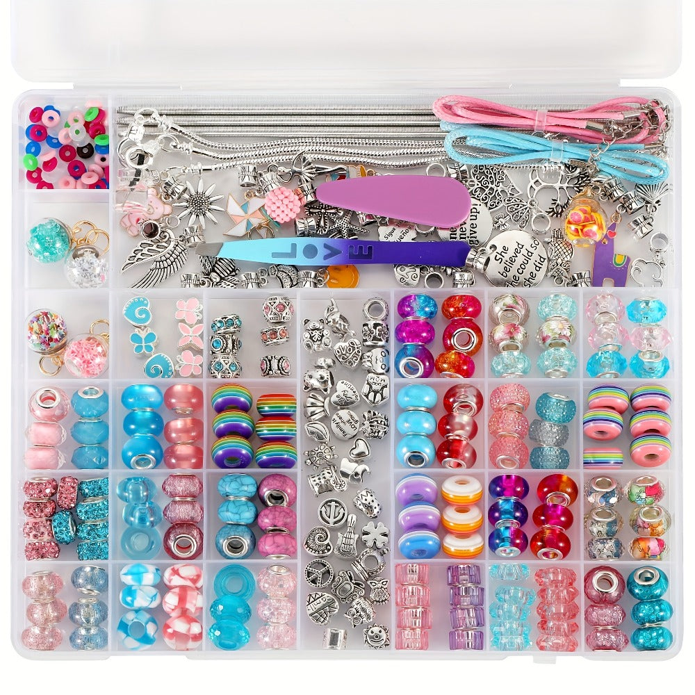 Jewelry Making Kit - Charm Bracelet 305pcs DIY Supplies with Golden & Silver Beads, Colorful - product detail view 5