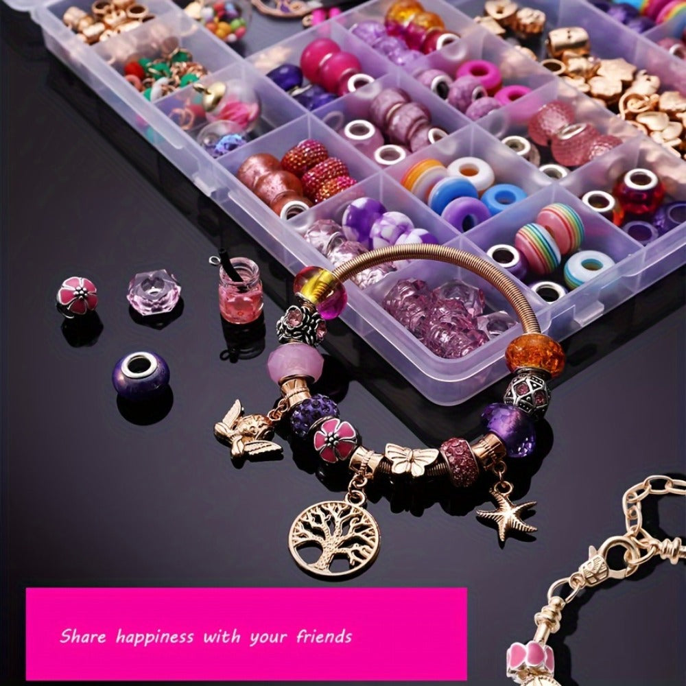 Jewelry Making Kit - Charm Bracelet 305pcs DIY Supplies with Golden & Silver Beads, Colorful - product detail view 6