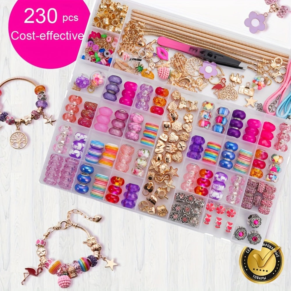 Jewelry Making Kit - Charm Bracelet 305pcs DIY Supplies with Golden & Silver Beads, Colorful - product detail view 8