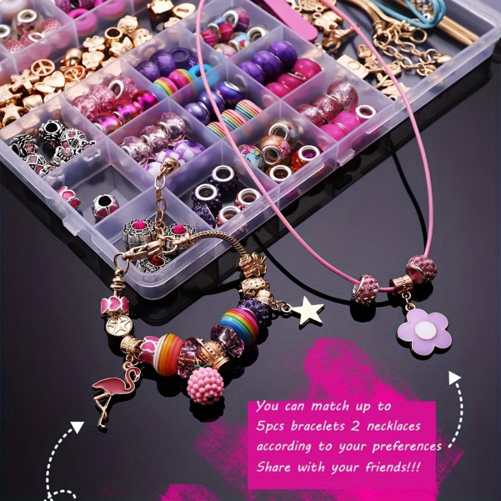 Jewelry Making Kit - Charm Bracelet 305pcs DIY Supplies with Golden & Silver Beads, Colorful - product detail view 9