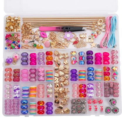 Jewelry Making Kit - Charm Bracelet 305pcs DIY Supplies with Golden & Silver Beads, Colorful - product detail view 11