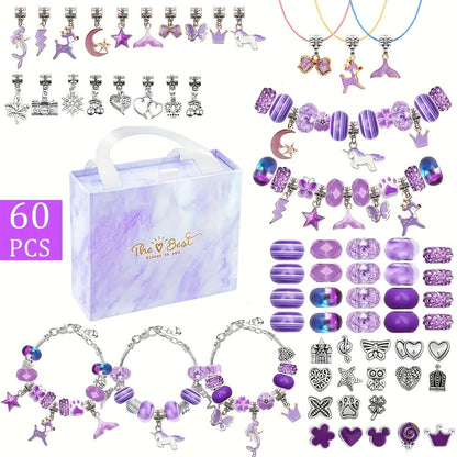 Jewelry Making Kit - Charm Bracelet for Girls 60pcs DIY Set with Pendant Charms, Glass Beads & - main product view