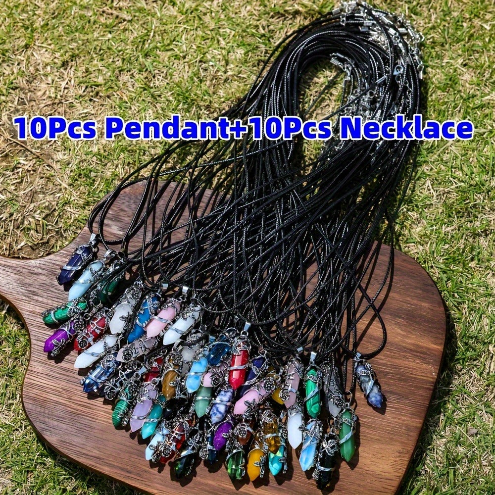 Jewelry Making Kit - Natural Stone Hexagon Prism Pendant Necklace Set 20pcs DIY Bulk , 10 - product detail view 3