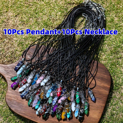 Jewelry Making Kit - Natural Stone Hexagon Prism Pendant Necklace Set 20pcs DIY Bulk , 10 - product detail view 3