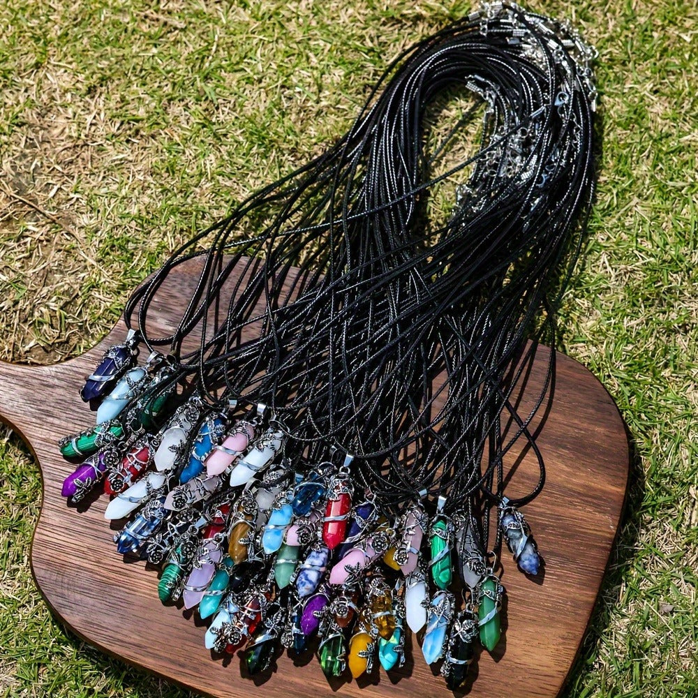 Jewelry Making Kit - Natural Stone Hexagon Prism Pendant Necklace Set 20pcs DIY Bulk , 10 - product detail view 7