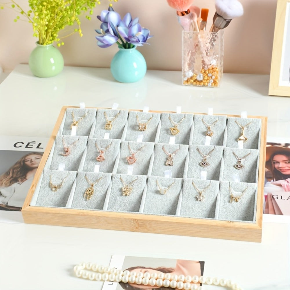 Jewelry Organizer - Tray Stackable 18 Compartments Velvet Drawer Insert Divider for Earrings - product detail view 11
