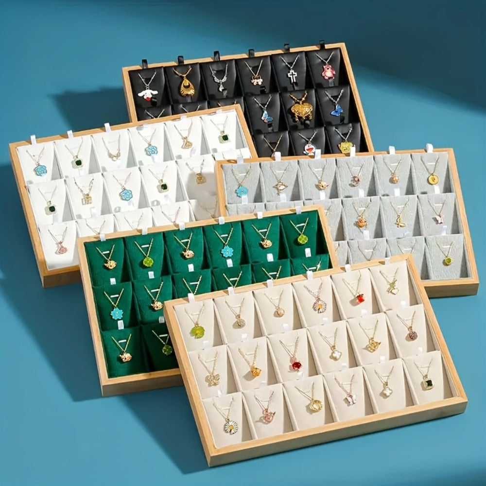 Jewelry Organizer - Tray Stackable 18 Compartments Velvet Drawer Insert Divider for Earrings - product detail view 12