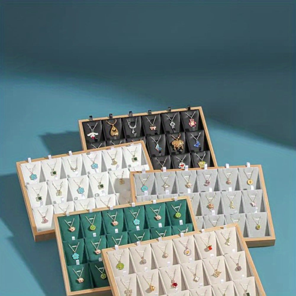 Jewelry Organizer - Tray Stackable 18 Compartments Velvet Drawer Insert Divider for Earrings - product detail view 13