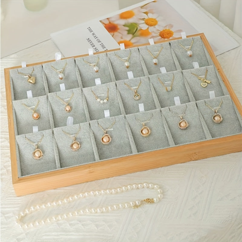 Jewelry Organizer - Tray Stackable 18 Compartments Velvet Drawer Insert Divider for Earrings - product detail view 19
